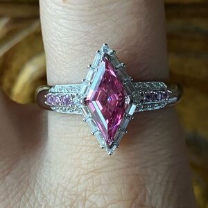 Genuine Pink Moissanite Sterling Silver Ring Size 10